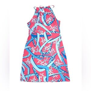 J. McLaughlin Coral and Sky Blue Abstract Dress